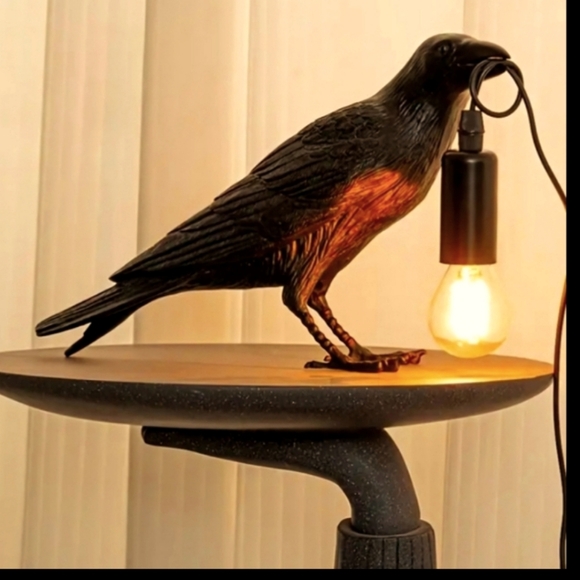 Resin Raven Lamp with Edison Style Bulb - Picture 3 of 7